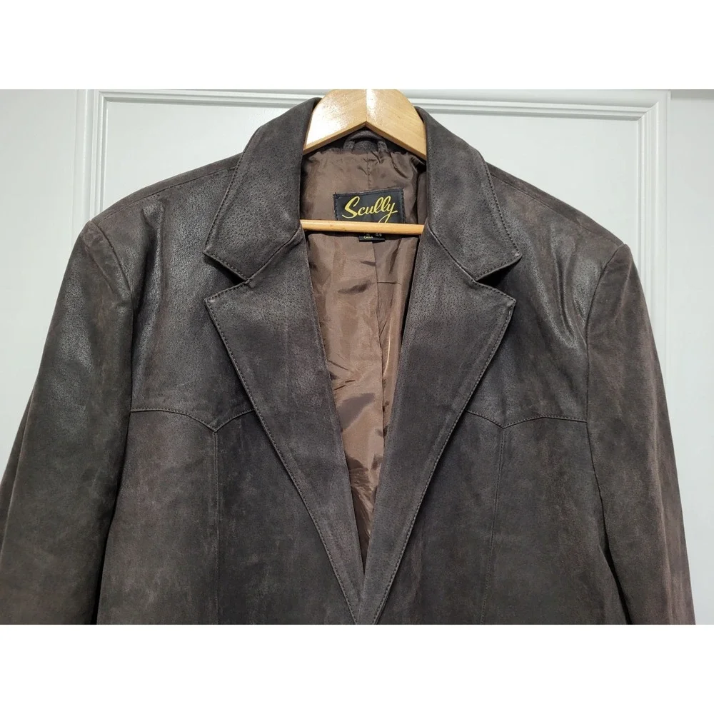 Scully Brown Suede Leather 2 Button Western Blazer Jacket Pockets Sz 48